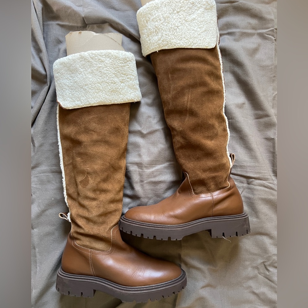 ZARA‎ Suede knee length fall and winter boots size 39